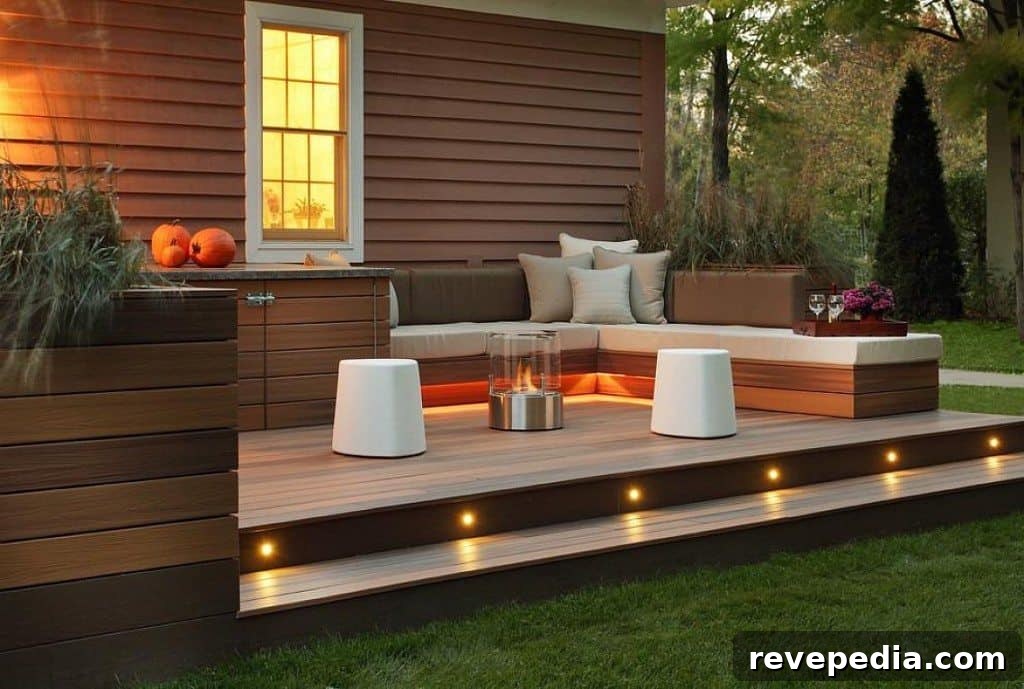 small patio with deck lighting