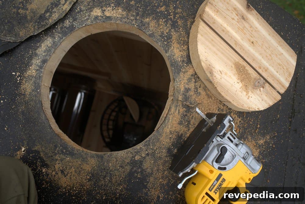 Wood-burning stove inside sauna