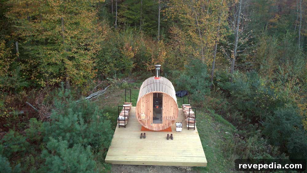 Sauna near wooded landscape