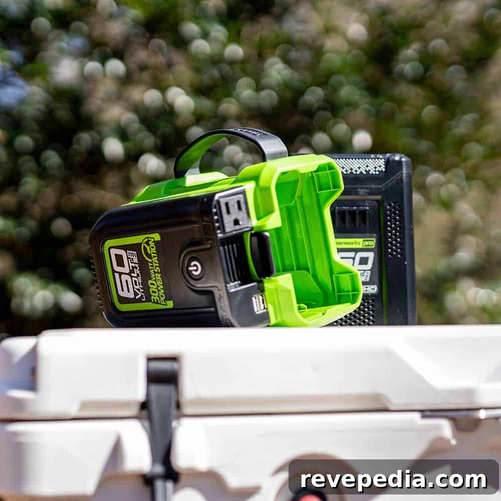 Greenworks inverter showing ports