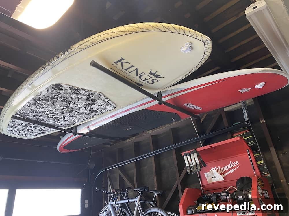 Install a Garage Surfboard Rack to Protect Your Surf Quiver 2 hanging garage surfboard rack
