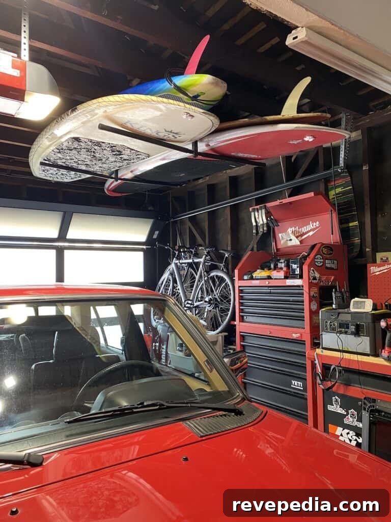 Install a Garage Surfboard Rack to Protect Your Surf Quiver 4 hanging garage surfboard rack