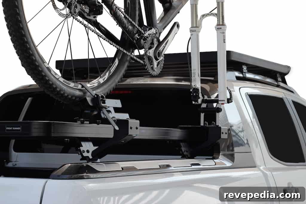 Bike mounted on side of roof rack
