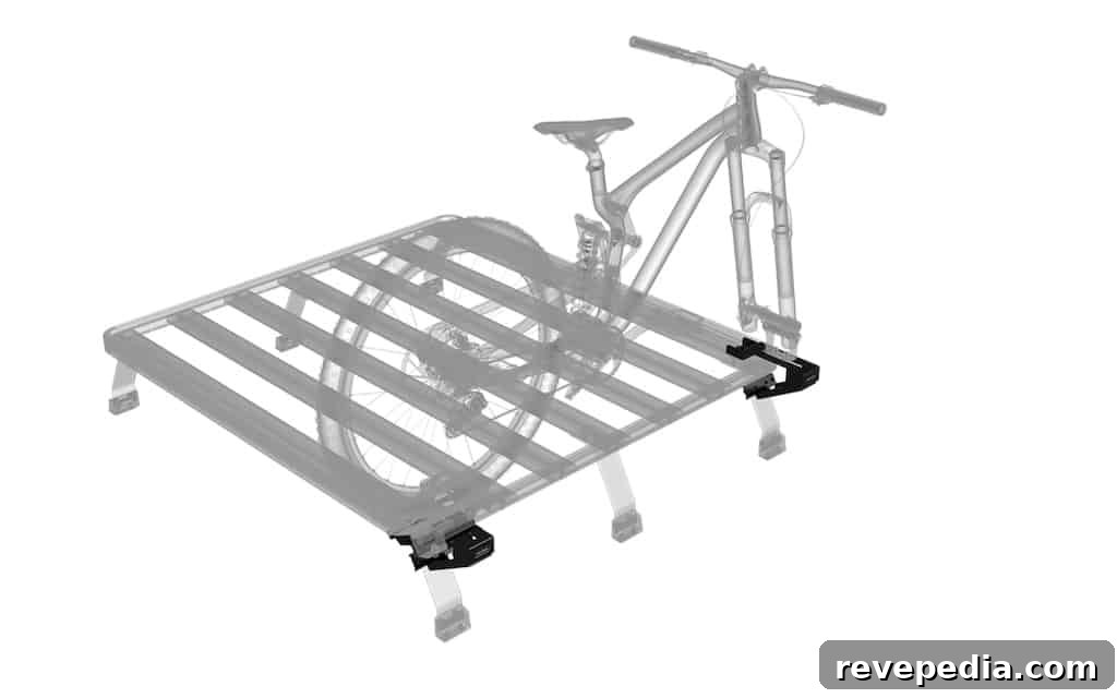 Rear view of rack with side mounted bike
