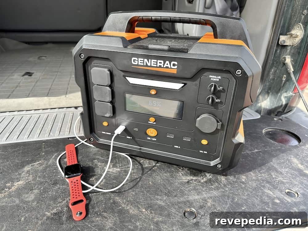 Portable power station in use