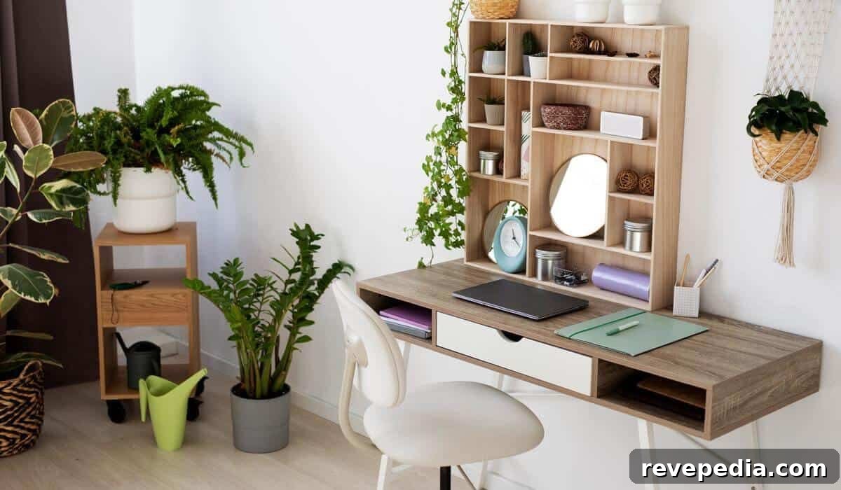 Modern home office desk setup with laptop