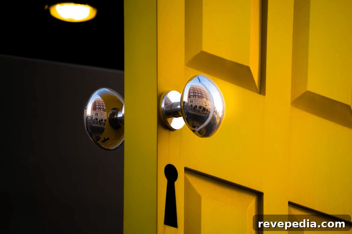Top Home Security Upgrades to Protect Your Property 3 Close-up of a yellow door with two security