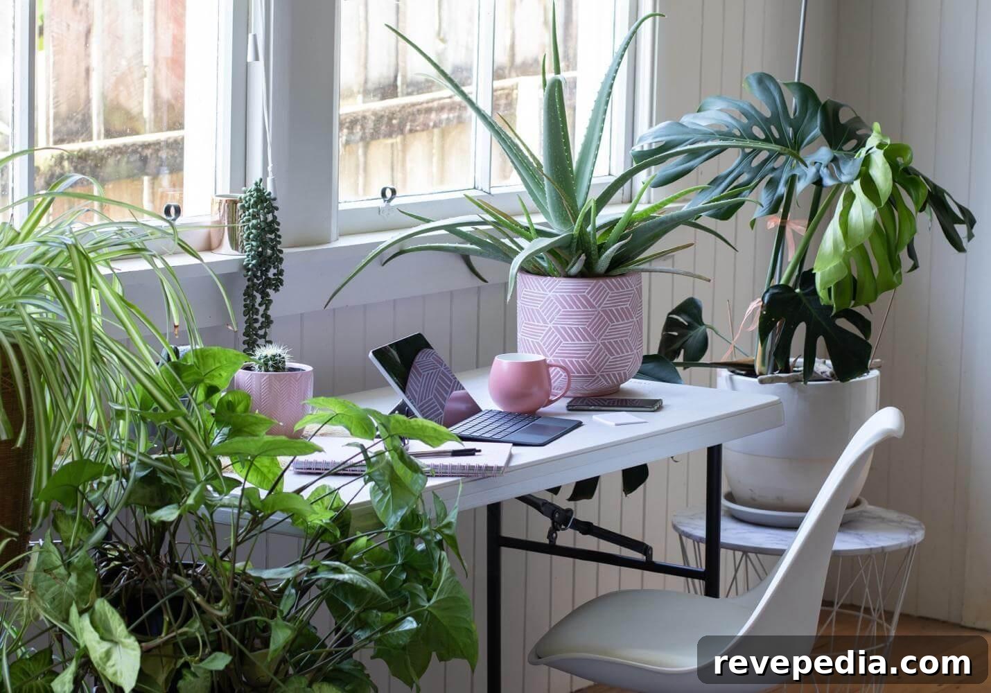 Biophilic Home Touchpoints That Make Living Spaces Feel Better 2 Desk with plants and a laptop