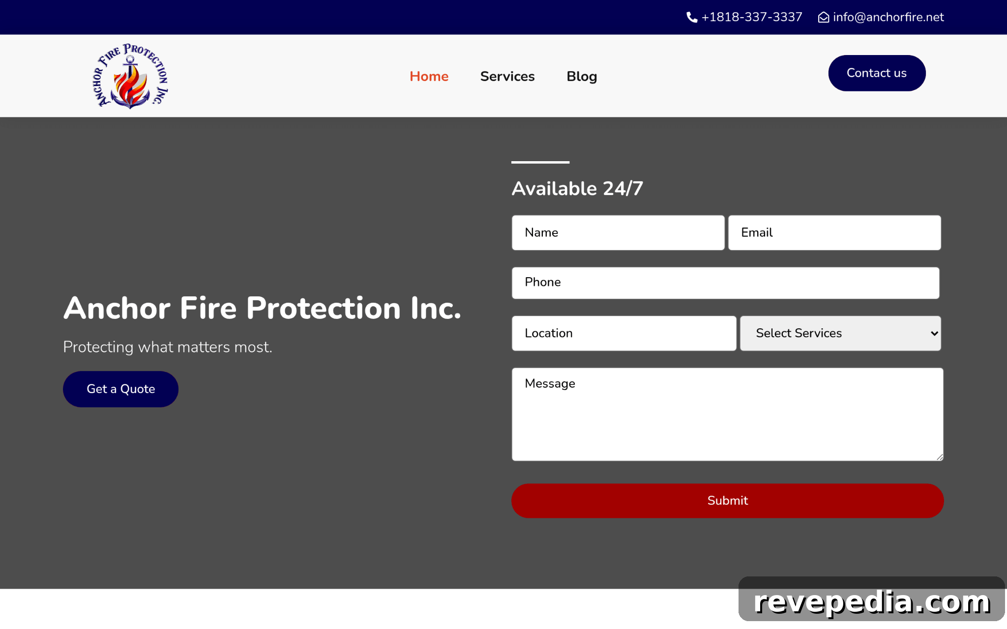 Website for an Orange County fire protection company