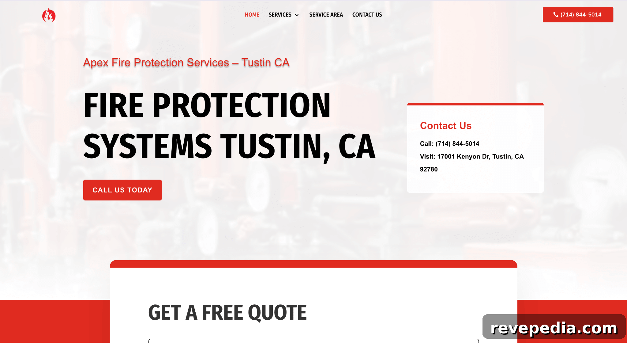 Web page showing fire protection system details for Orange County