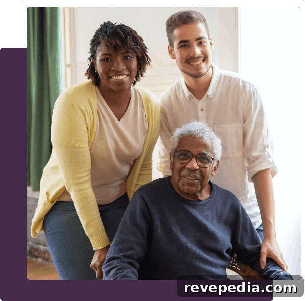 Older adult and caregiver smiling together, reducing isolation