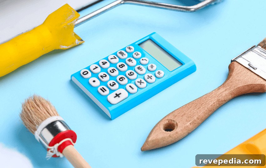 Renovation Hangover: Why Spending Patterns Shift After Remodeling 3 Blue calculator, paintbrush, and paint roller