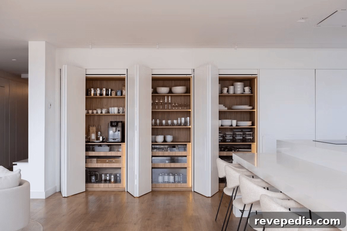 How to Organize a Vacation or Second Home You Rarely Use 3 Organized kitchen with shelves filled with dishes