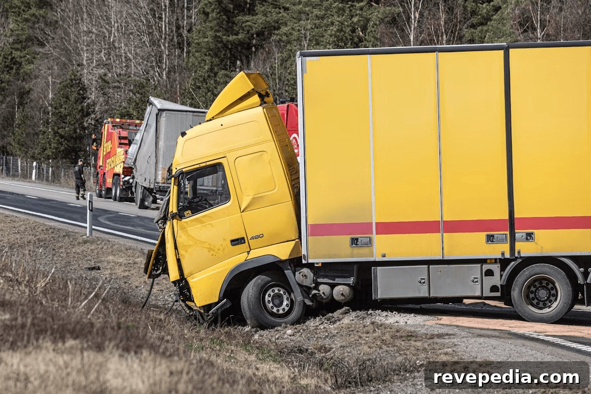 Who Is Legally Liable After a Truck Accident? 2 Yellow truck on side of road related to liability