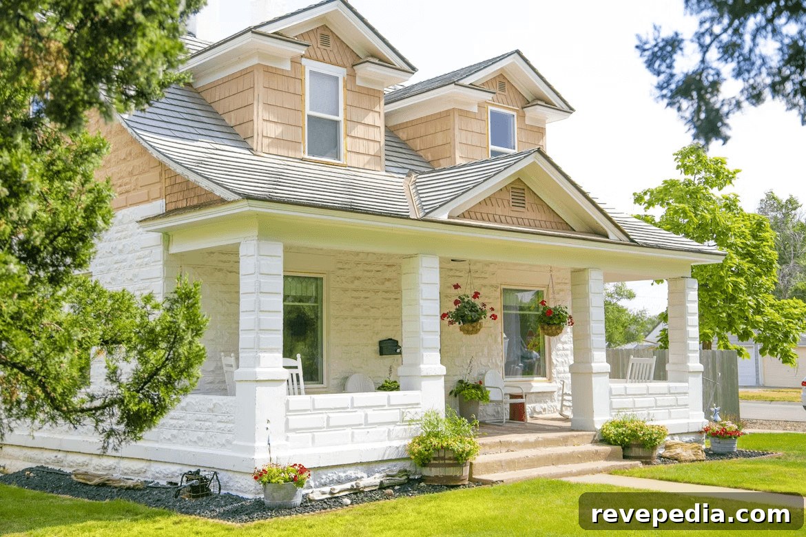 White house with gray roof and trim