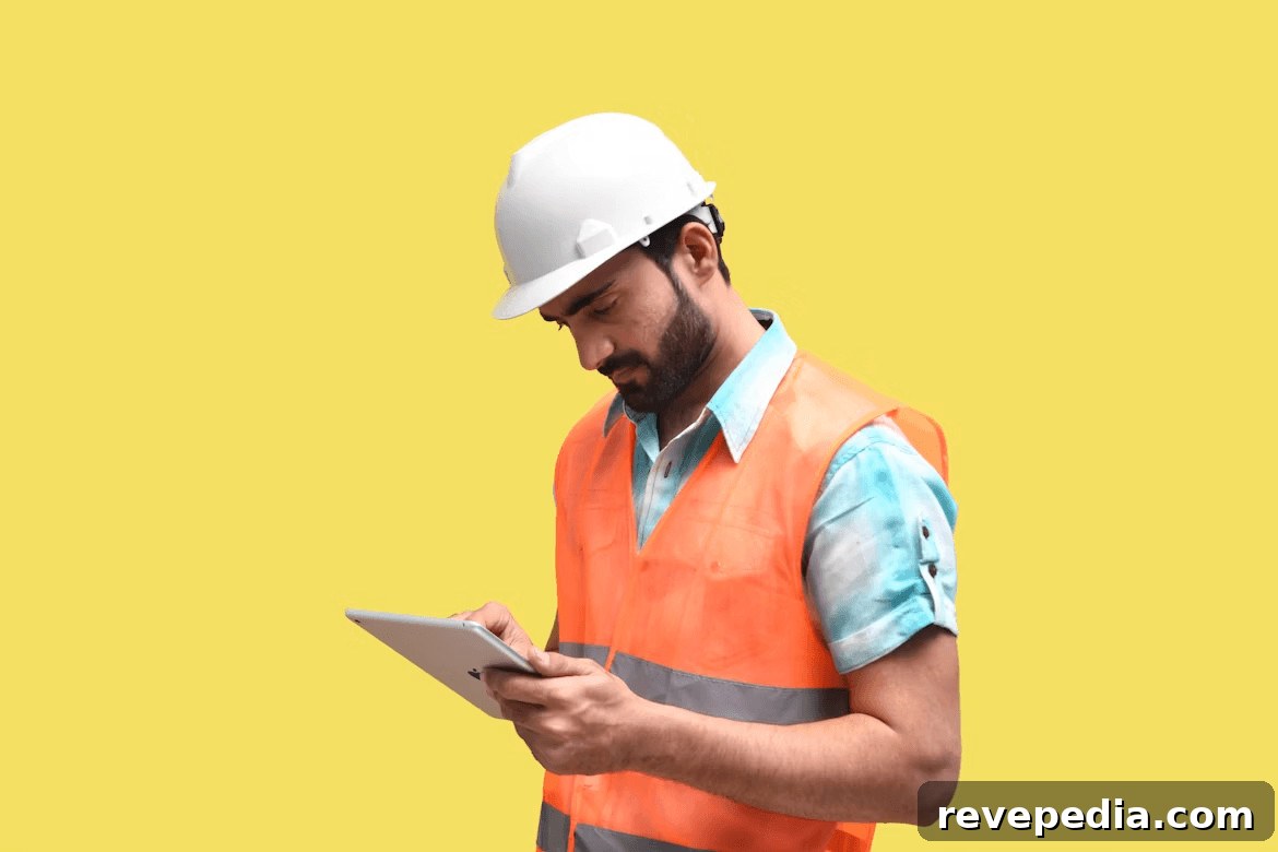 Man in an orange safety vest using
