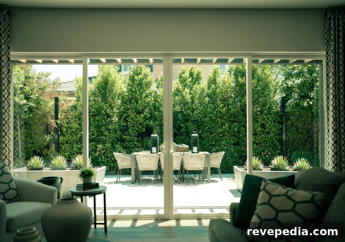 Modern living room with sliding glass door and