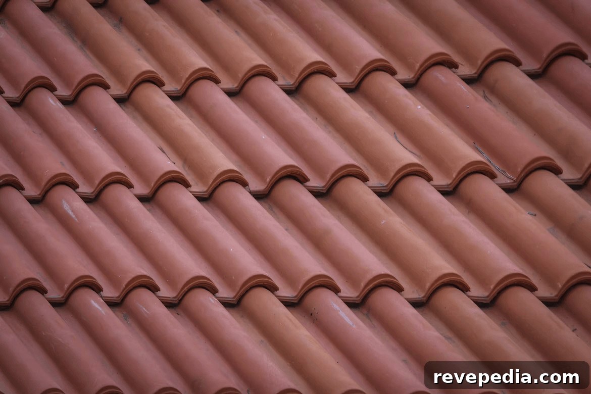 Close-up of a red tile roof pattern