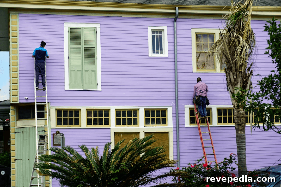 Prepare Your Home for a Long Lasting Paint Finish 2 Two men painting a purple house