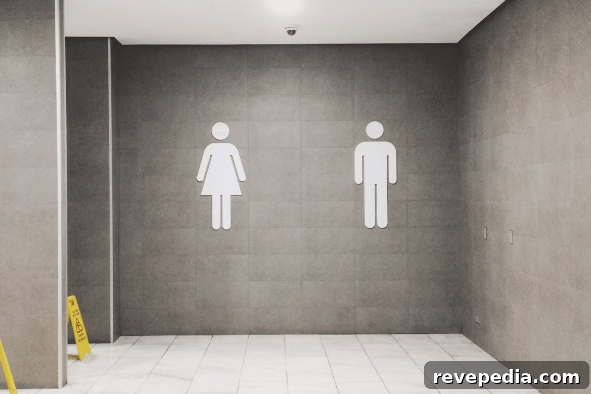 Temporary restroom featuring two wall-mounted ur
