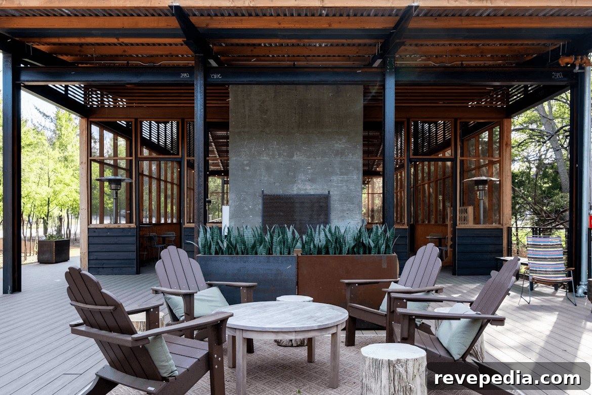 Chairs on a wooden deck next to a