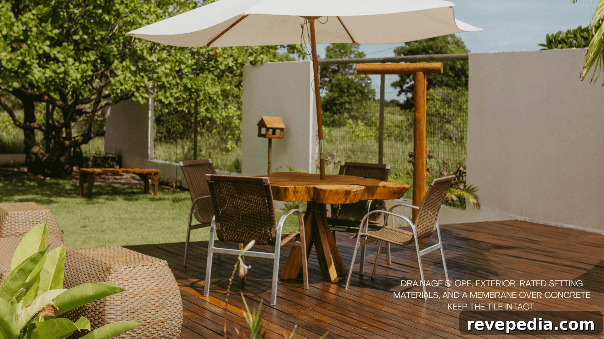 7 Things to Check Before Choosing Outdoor Patio Tiles 2 Wooden deck patio with table, chairs, and