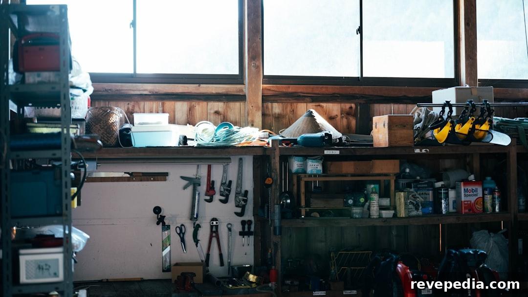 Workshop Curtains: How to Divide a Garage Bay 2 Organized home garage workshop with tools on a pegboard wall