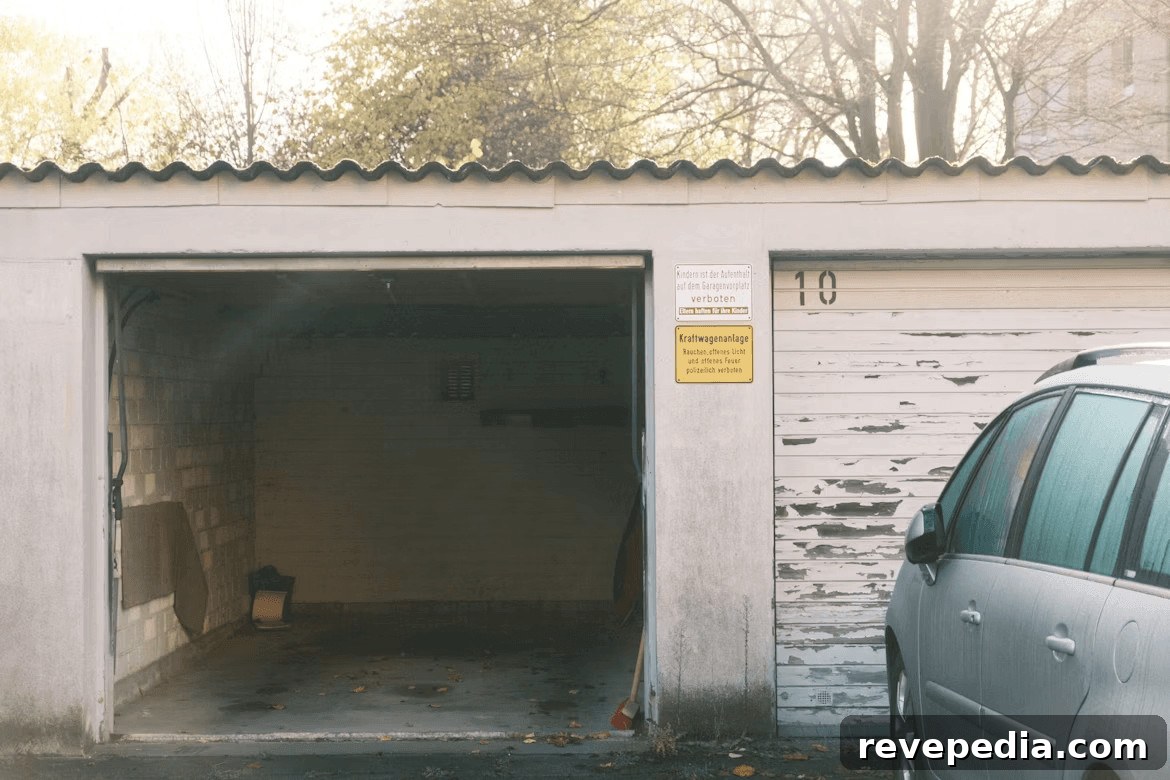 Car parked in front of a coastal home garage