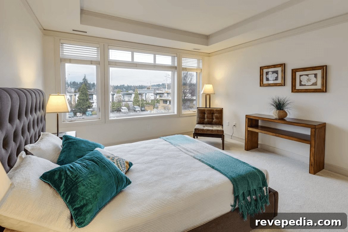 Modern bedroom with a large bed and