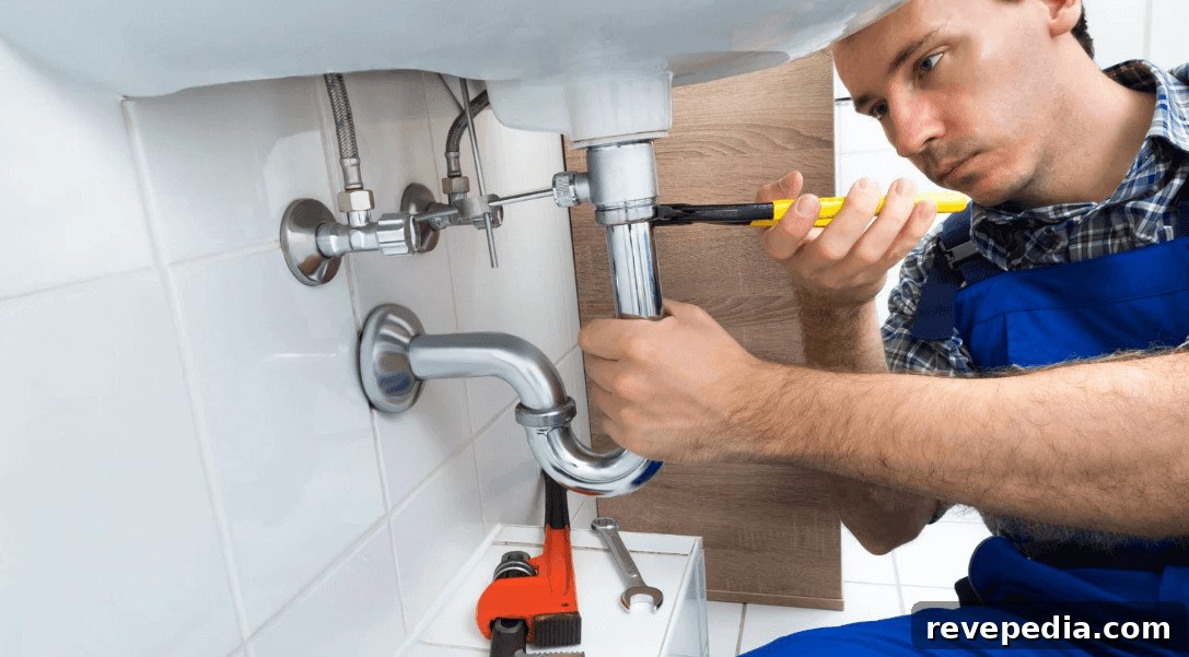 A professional plumber fixing a bathroom sink
