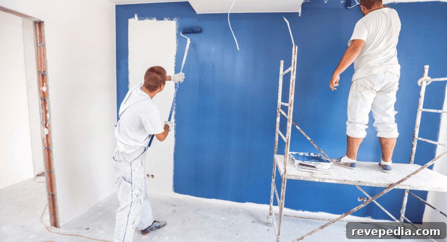 painting the wall with blue