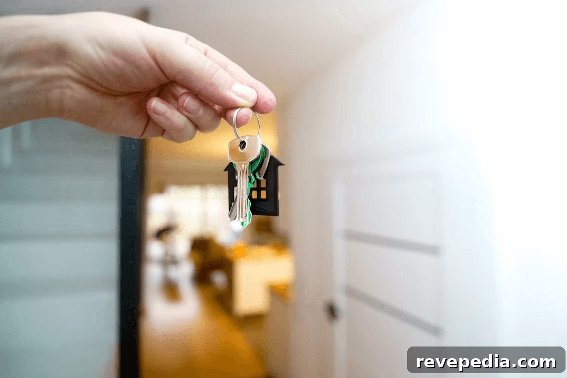 Hand holding a house-shaped key chain,