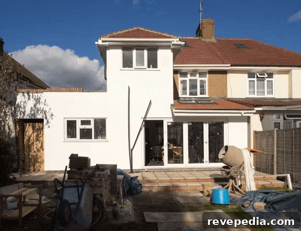 Large white house with many windows ready for home