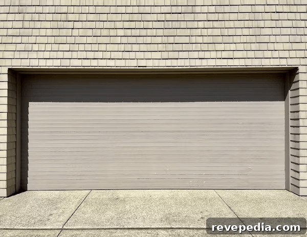 Garage door on a brick building
