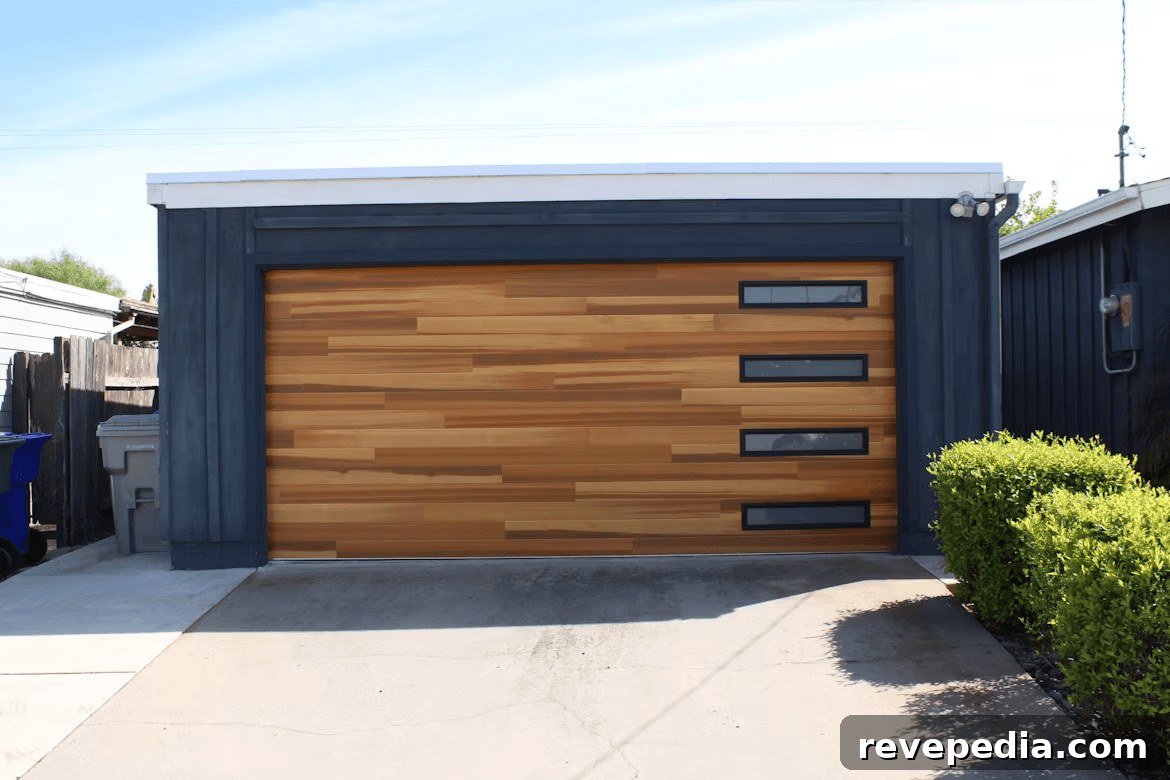 Wooden garage door on a house garage