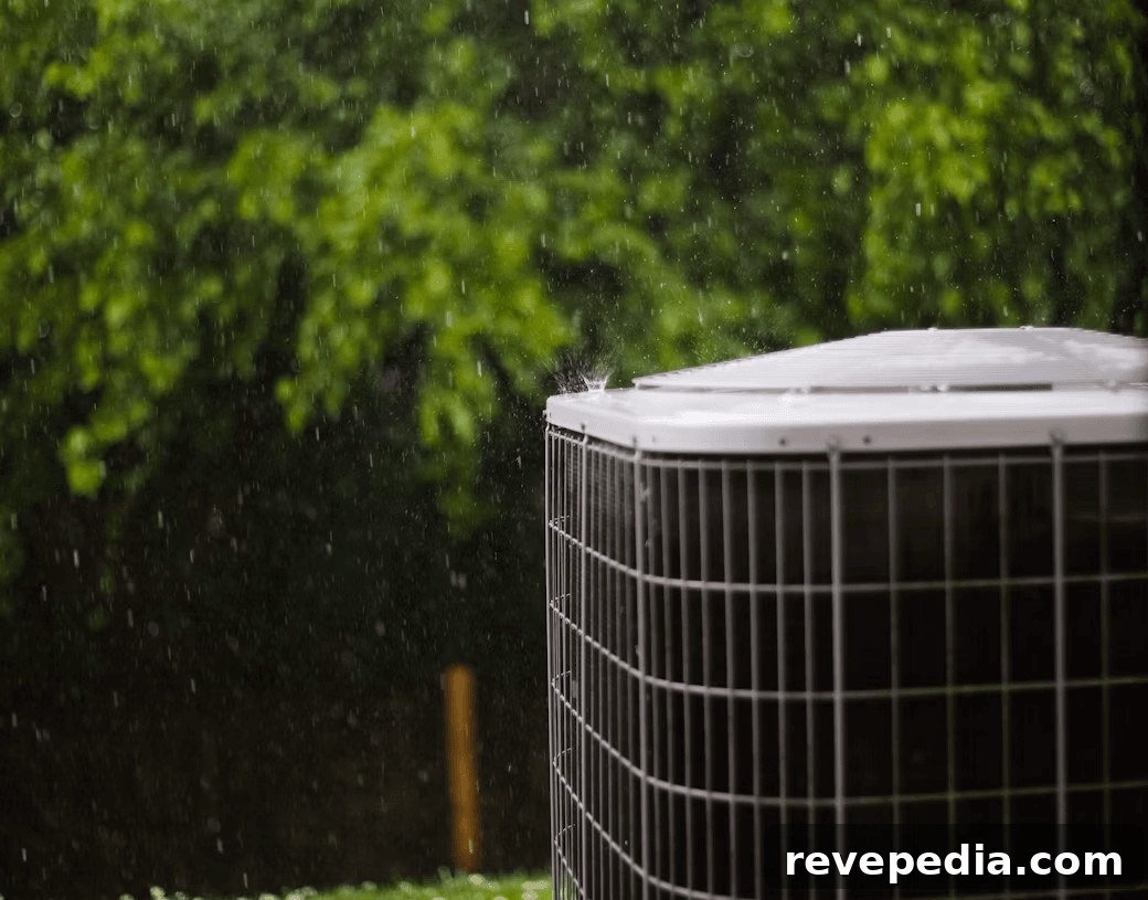Outdoor air conditioner getting wet in the rain