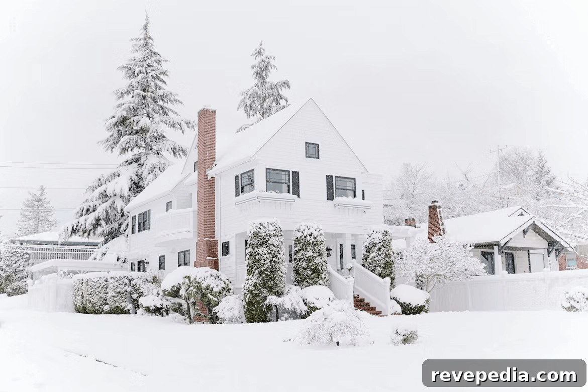 Snow-covered house in winter landscape