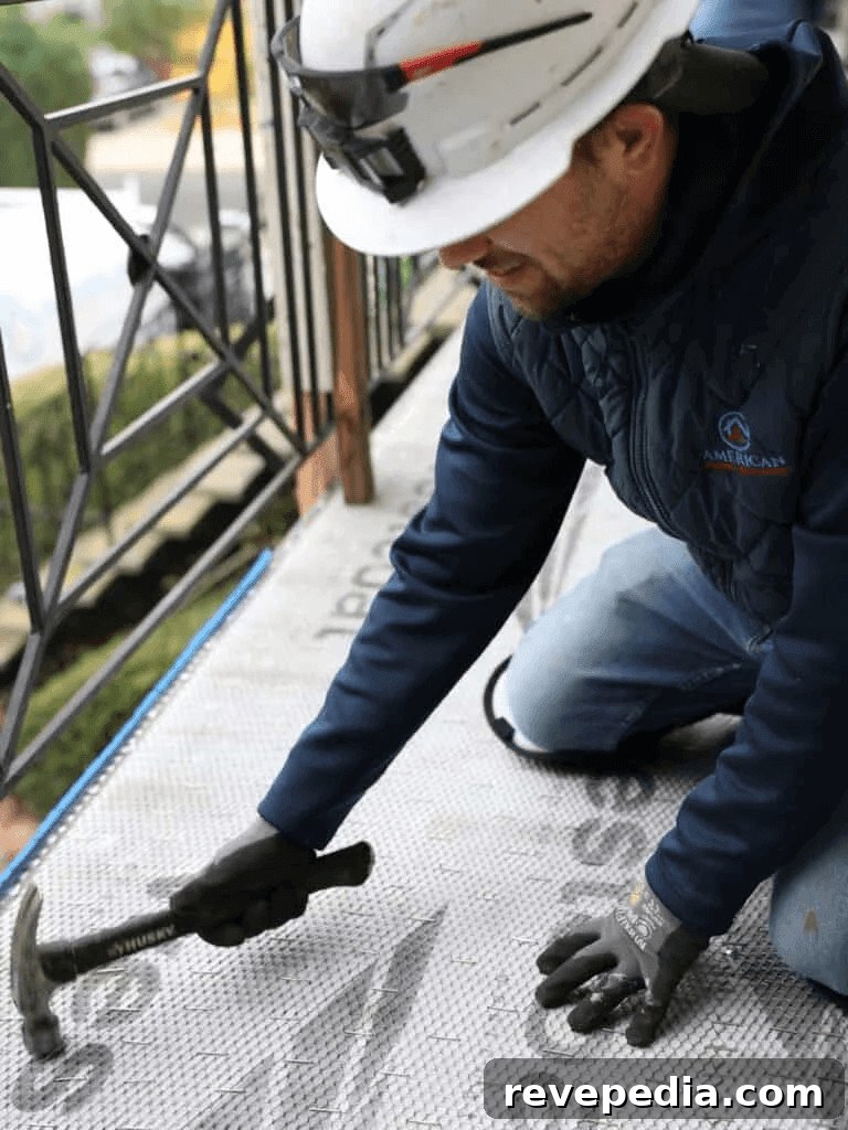 Man in hard hat and safety gear working on