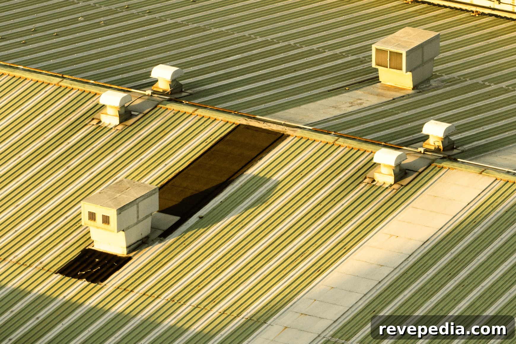 Commercial roofing with three air conditioners