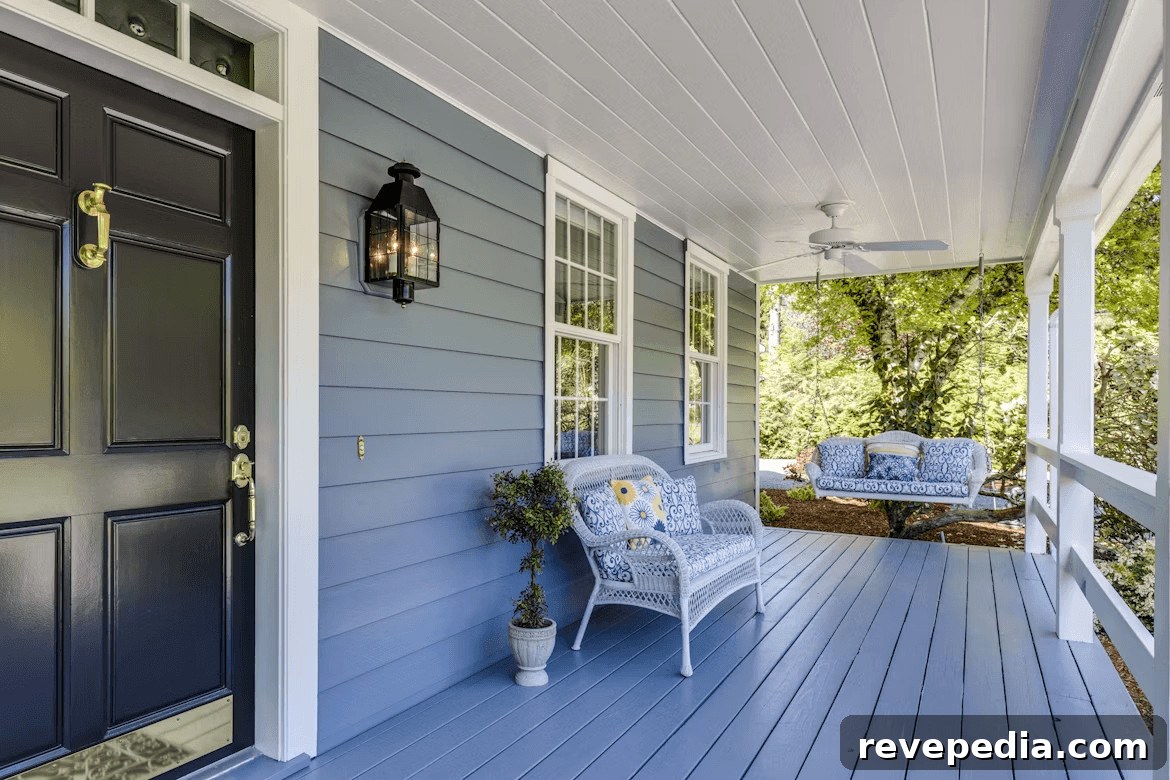 A porch with two chairs and a table,