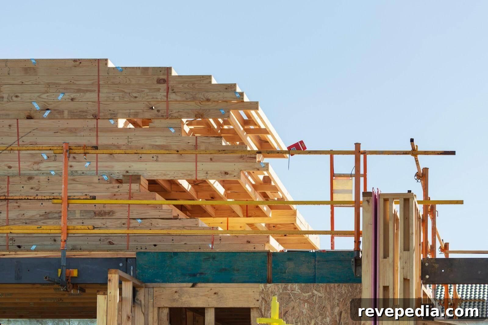 Building under construction with scaffolding for a