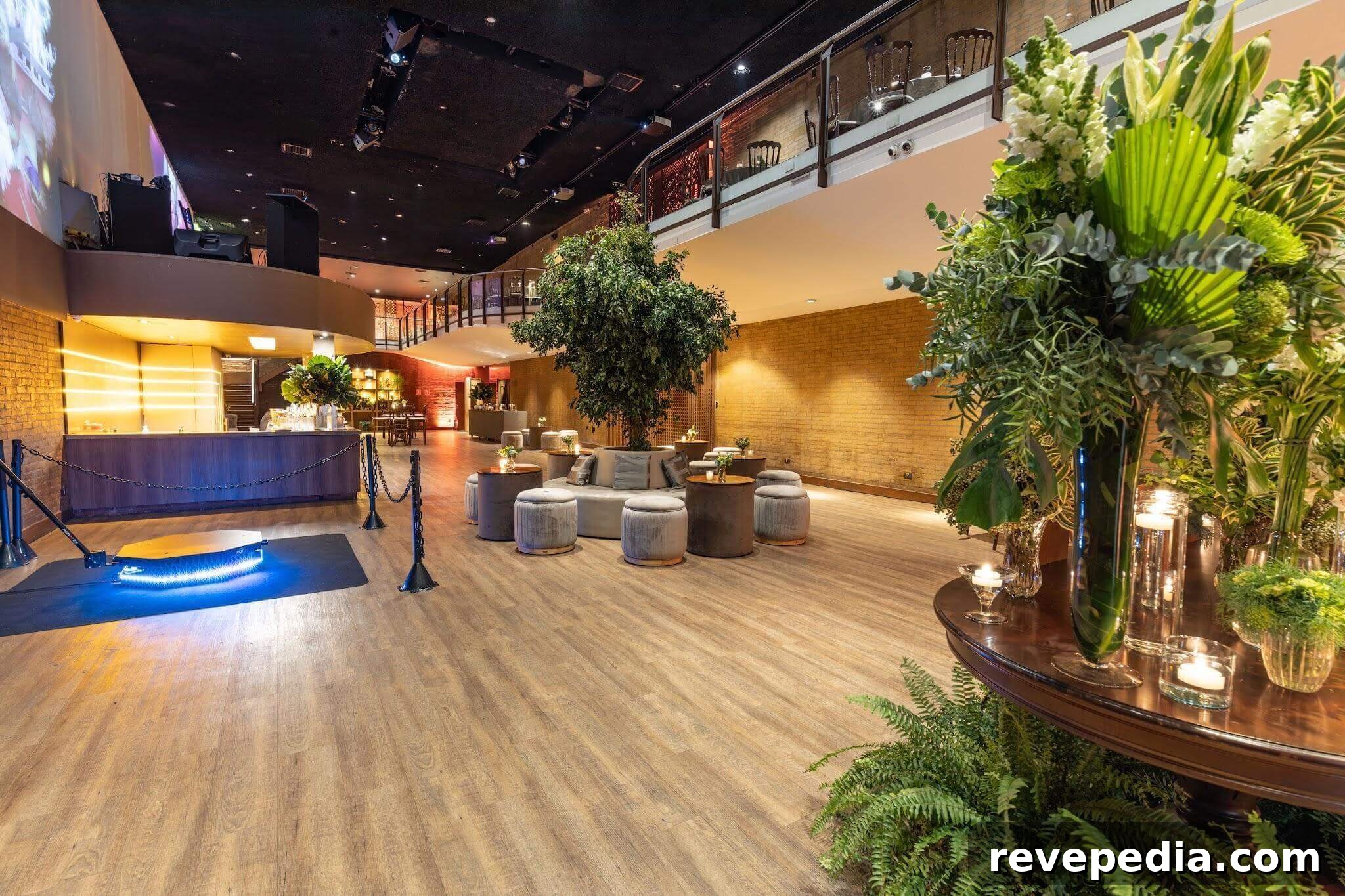Large room with plants in a commercial biophilic design
