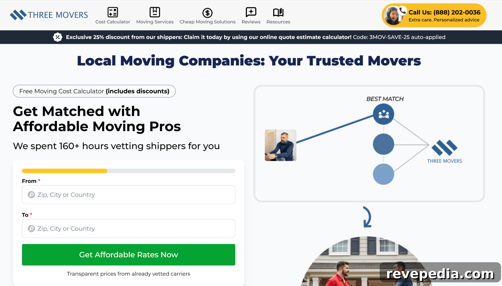 Screenshot of Three Movers company website