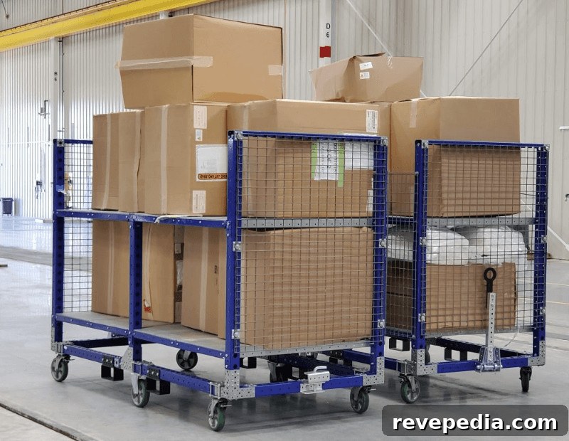 Boxes stacked on a dolly